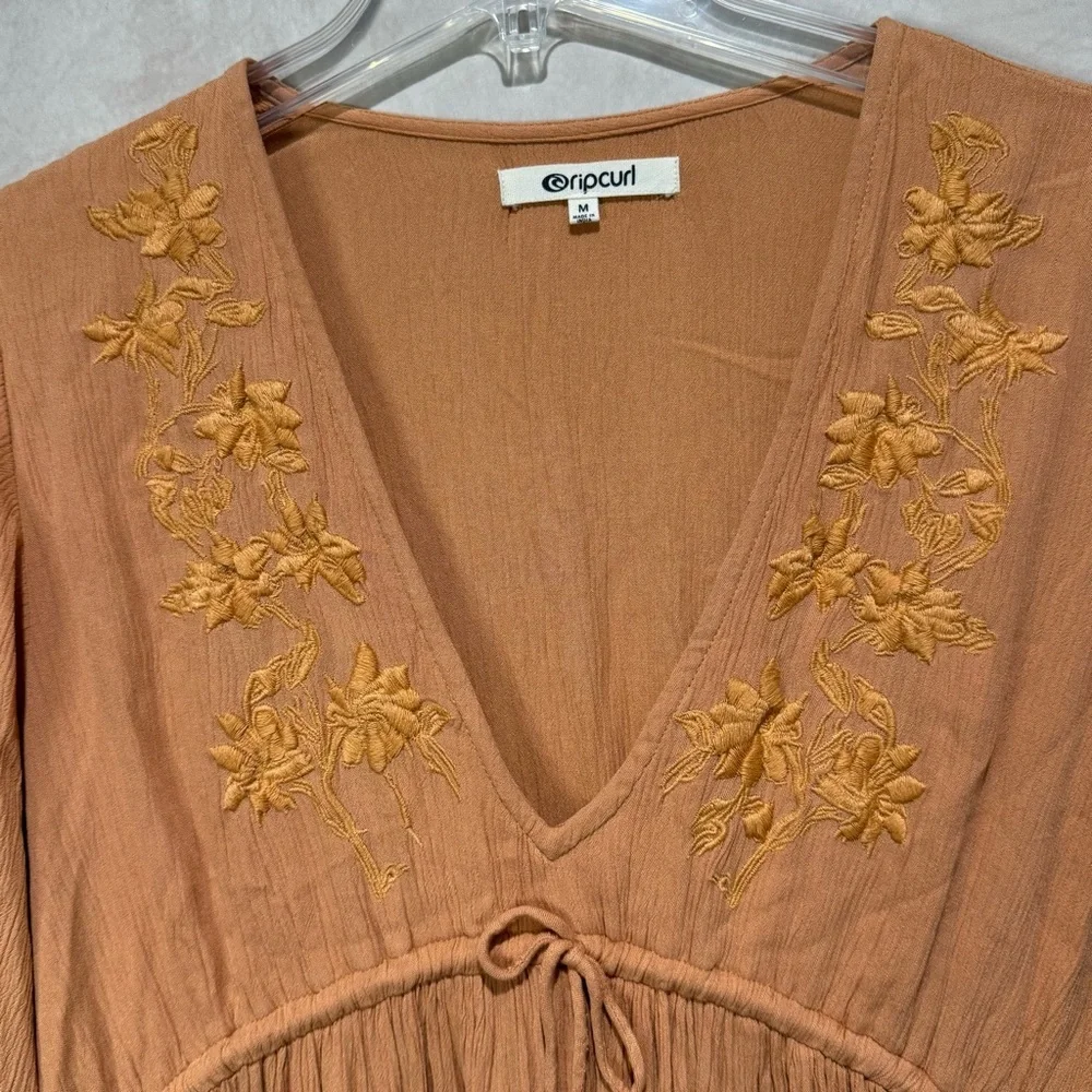 Rip Curl Boho Embroidered Mini Dress Long Sleeve M
